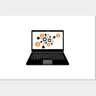 realistic laptop vector illustration display bitcoin digital assets network Posters and Art